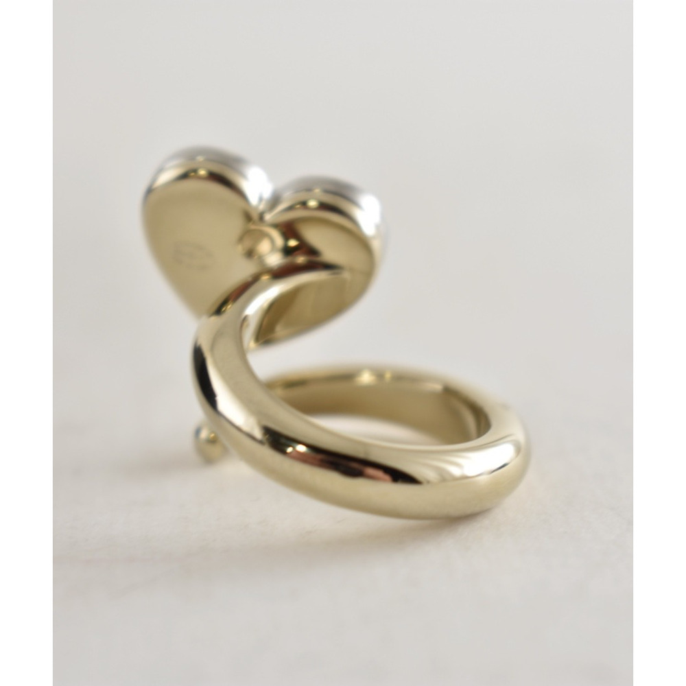 Chanel 26P Silver Gold Crystal Heart CC Logo Spiral Metal Fashion Finger Ring 52 - Picture 15 of 16